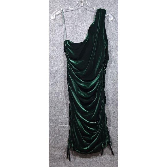 House of Harlow 1960 Green Velvet‎ Ruched One Shoulder Bodycon Dress Large - Picture 12 of 12